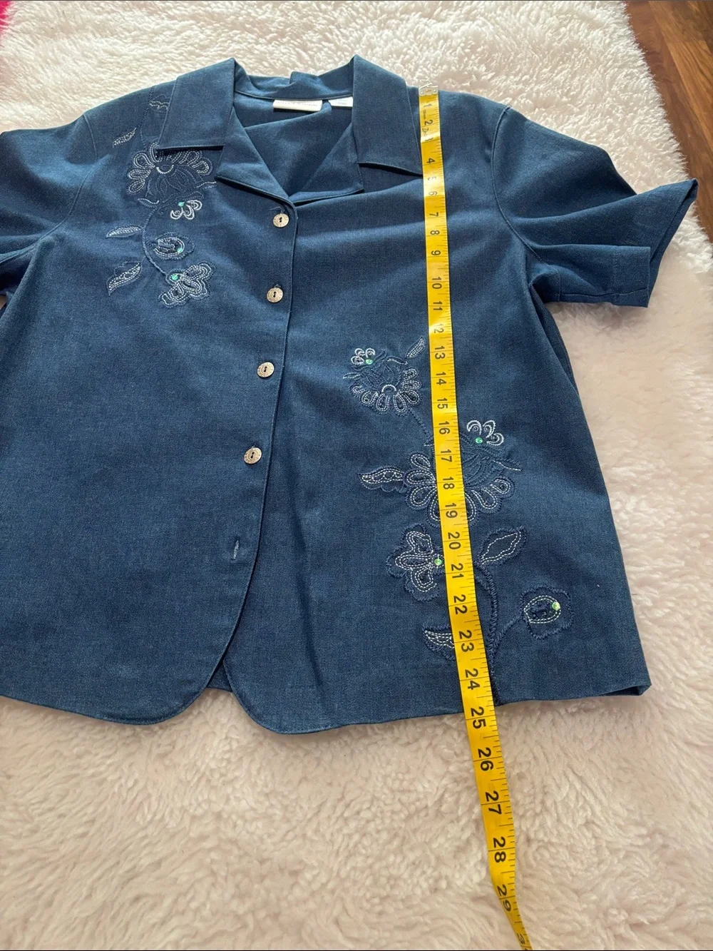 Alfred Dunner Blue Embroidered Short-Sleeve Capri Set